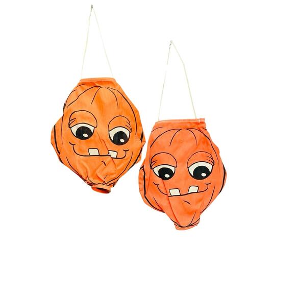 Unbranded Other - Pair VTG Halloween Jack O Lantern Hanging Wind Sock Lantern Silly Face 10” READ
